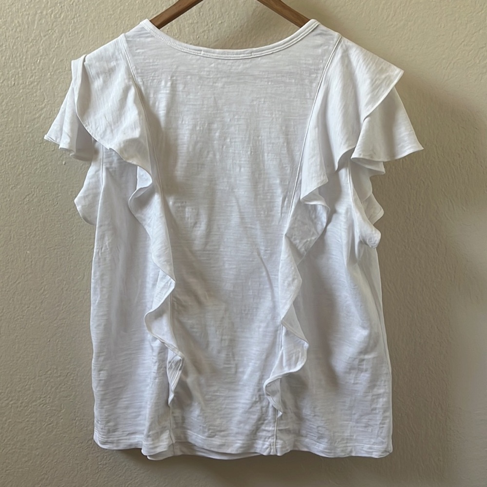 Peruvian Connection White Ruffle Sleeve Top Large 100% cotton - Picture 3 of 8